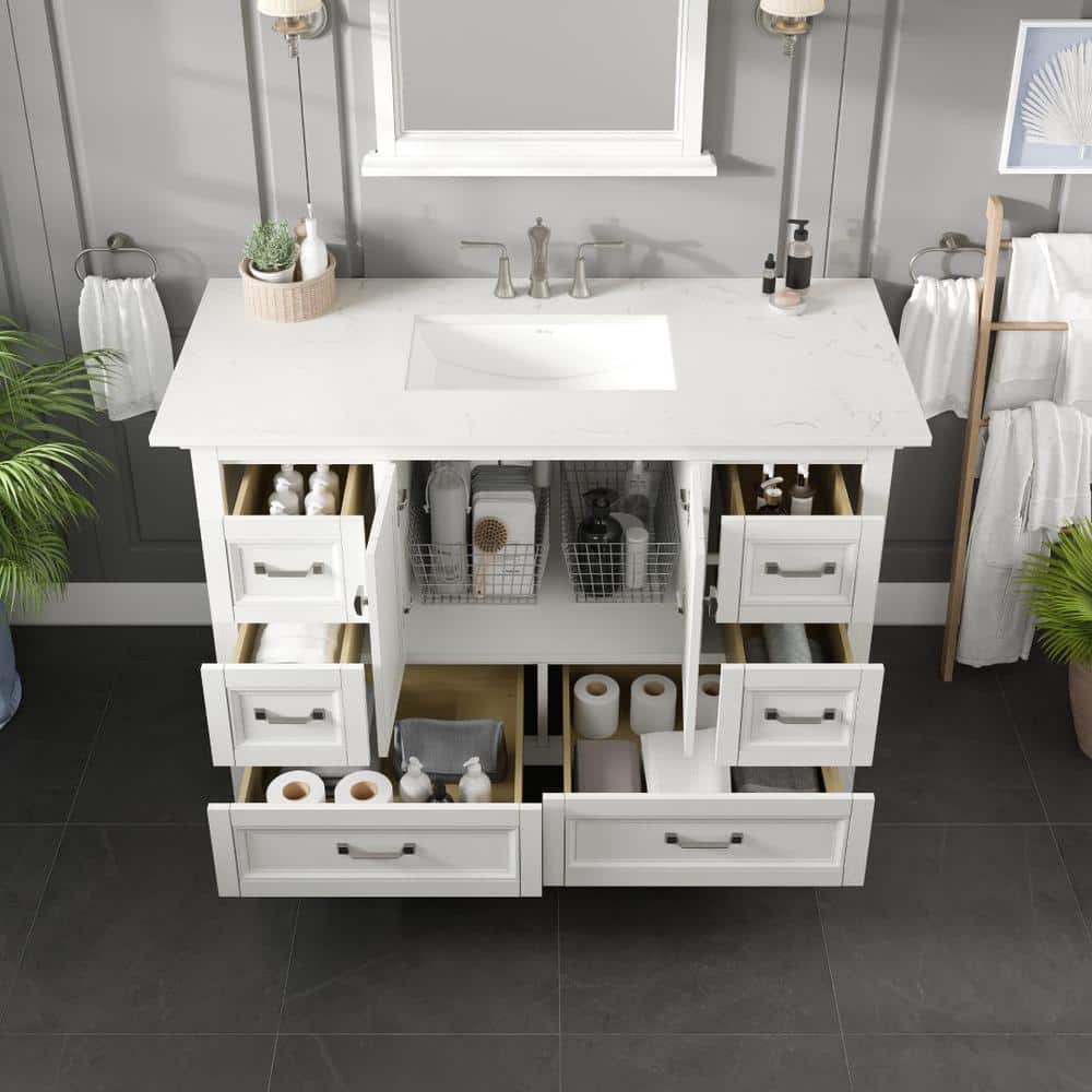 Eviva Britney 48 in. W x 22 in. D White Single Sink Bathroom Vanity with Carrara Quartz Top and Undermount Sinks