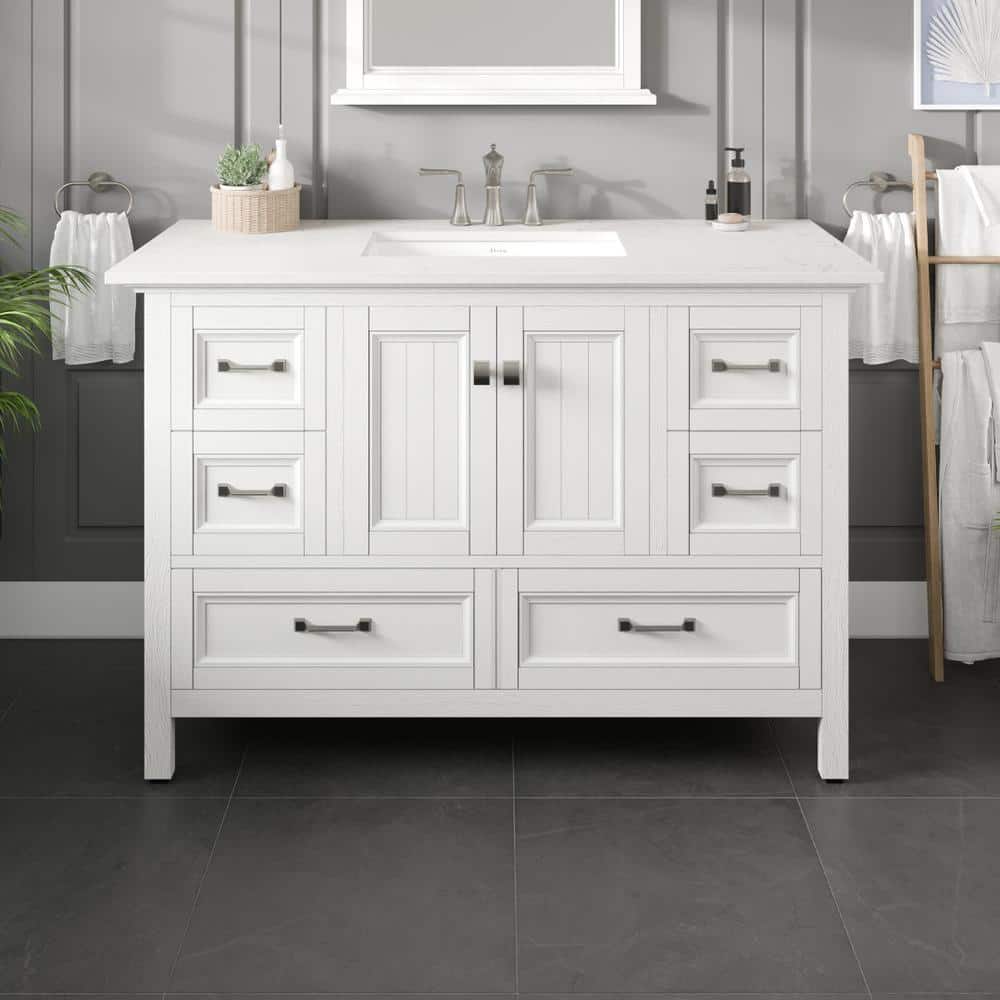 Eviva Britney 48 in. W x 22 in. D White Single Sink Bathroom Vanity with Carrara Quartz Top and Undermount Sinks