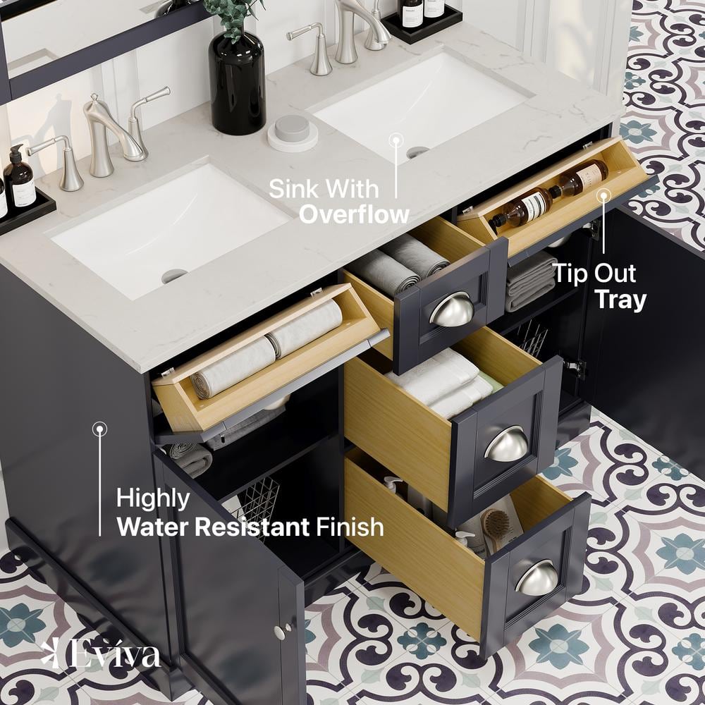 Eviva Epic 48 in. W x 22 in. D x 34 in. H Double Bathroom Vanity in Charcoal Gray with White Quartz Top and White Undermount Sinks