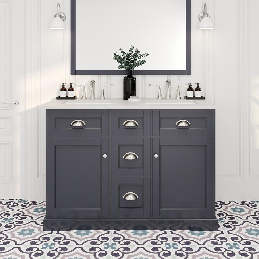 Eviva Epic 48 in. W x 22 in. D x 34 in. H Double Bathroom Vanity in Charcoal Gray with White Quartz Top and White Undermount Sinks