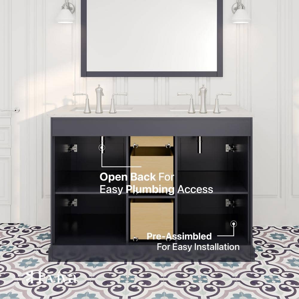 Eviva Epic 48 in. W x 22 in. D x 34 in. H Double Bathroom Vanity in Charcoal Gray with White Quartz Top and White Undermount Sinks