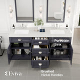 Eviva Epic 72 in. W x 22 in. D x 34 in. H Double Bathroom Vanity in Charcoal Gray with White Marble Top and White Undermount Sinks