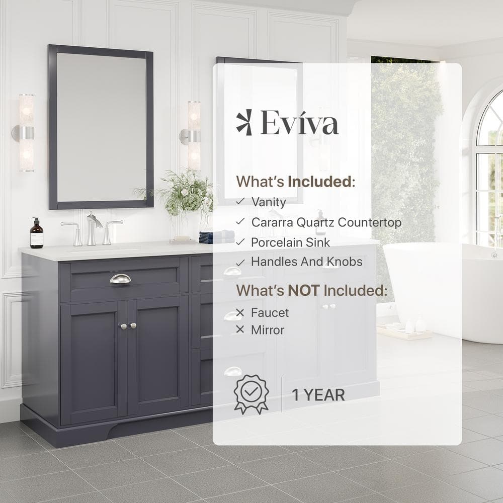 Eviva Epic 72 in. W x 22 in. D x 34 in. H Double Bathroom Vanity in Charcoal Gray with White Marble Top and White Undermount Sinks