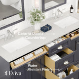 Eviva Epic 72 in. W x 22 in. D x 34 in. H Double Bathroom Vanity in Charcoal Gray with White Marble Top and White Undermount Sinks