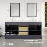 Eviva Epic 72 in. W x 22 in. D x 34 in. H Double Bathroom Vanity in Charcoal Gray with White Marble Top and White Undermount Sinks