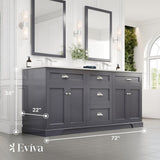 Eviva Epic 72 in. W x 22 in. D x 34 in. H Double Bathroom Vanity in Charcoal Gray with White Marble Top and White Undermount Sinks