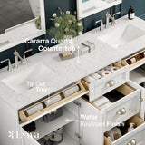 Eviva Epic 72 in. W x 22 in. D x 34 in. H Double Bathroom Vanity in White with White Carrara Quartz Top and White Undermount Sinks