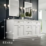 Eviva Epic 72 in. W x 22 in. D x 34 in. H Double Bathroom Vanity in White with White Carrara Quartz Top and White Undermount Sinks