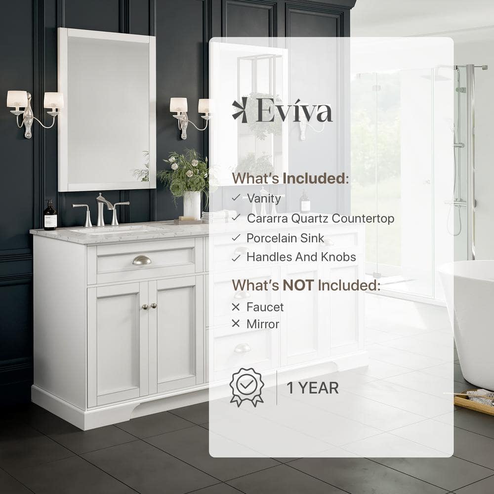Eviva Epic 72 in. W x 22 in. D x 34 in. H Double Bathroom Vanity in White with White Carrara Quartz Top and White Undermount Sinks