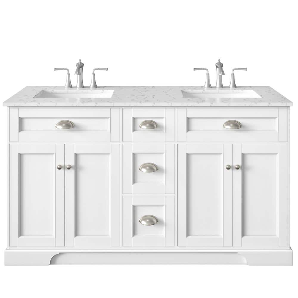 Eviva Epic 72 in. W x 22 in. D x 34 in. H Double Bathroom Vanity in White with White Carrara Quartz Top and White Undermount Sinks