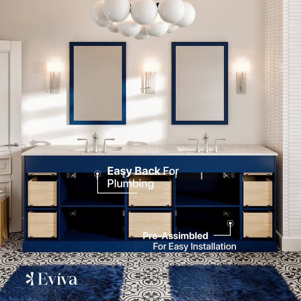 Epic 84 in. W x 22 in. D x 34 in. H Double Bathroom Vanity in Blue with White Quartz Top with White Sinks