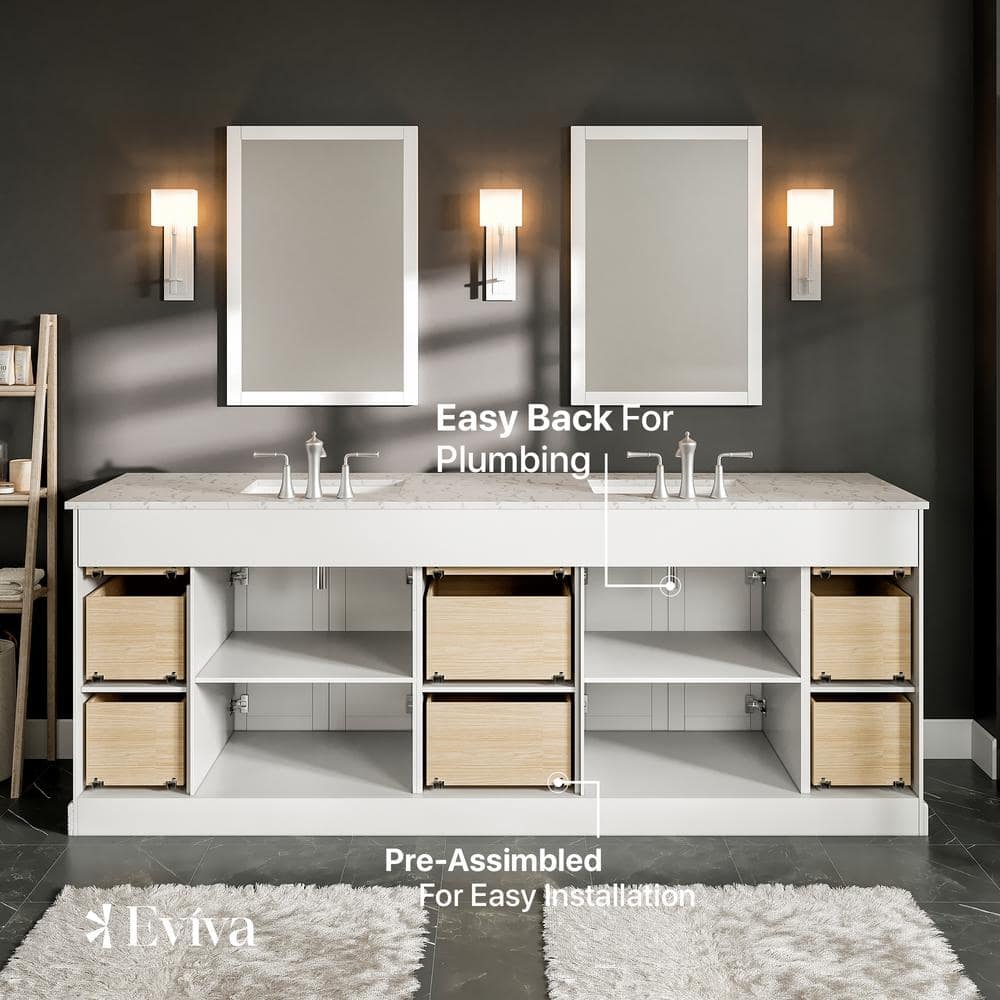 Eviva Epic 84 in. W x 22 in. D x 34 in. H Double Bathroom Vanity in White with White Quartz Top and White Undermount Sinks