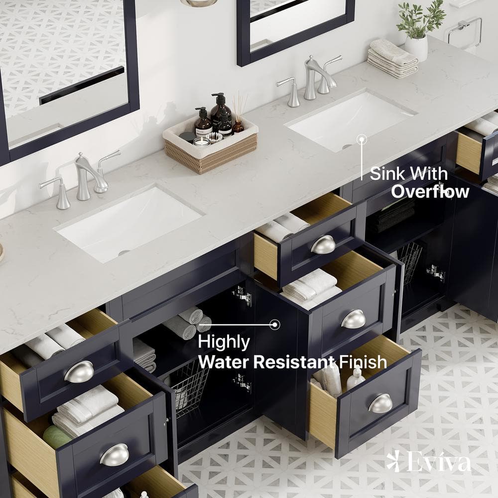 Eviva Epic 96 in. W x 22 in. D x 34 in. H Double Bathroom Vanity in Charcoal Gray with White Quartz Top and White Undermount Sinks