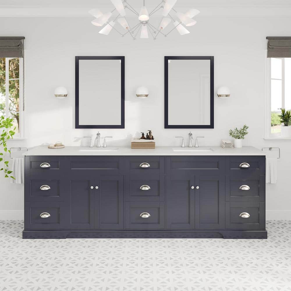 Eviva Epic 96 in. W x 22 in. D x 34 in. H Double Bathroom Vanity in Charcoal Gray with White Quartz Top and White Undermount Sinks