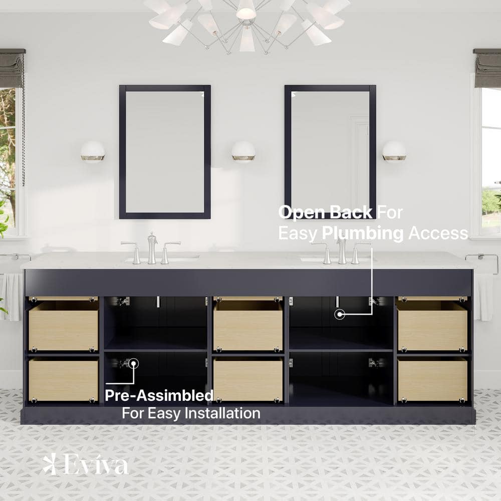 Eviva Epic 96 in. W x 22 in. D x 34 in. H Double Bathroom Vanity in Charcoal Gray with White Quartz Top and White Undermount Sinks