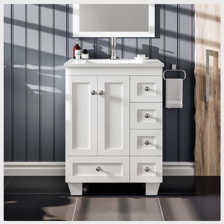 Eviva Acclaim 24 in. W x 22 in. D x 34 in. H Bath Vanity in White with White Quartz Top with White Sink