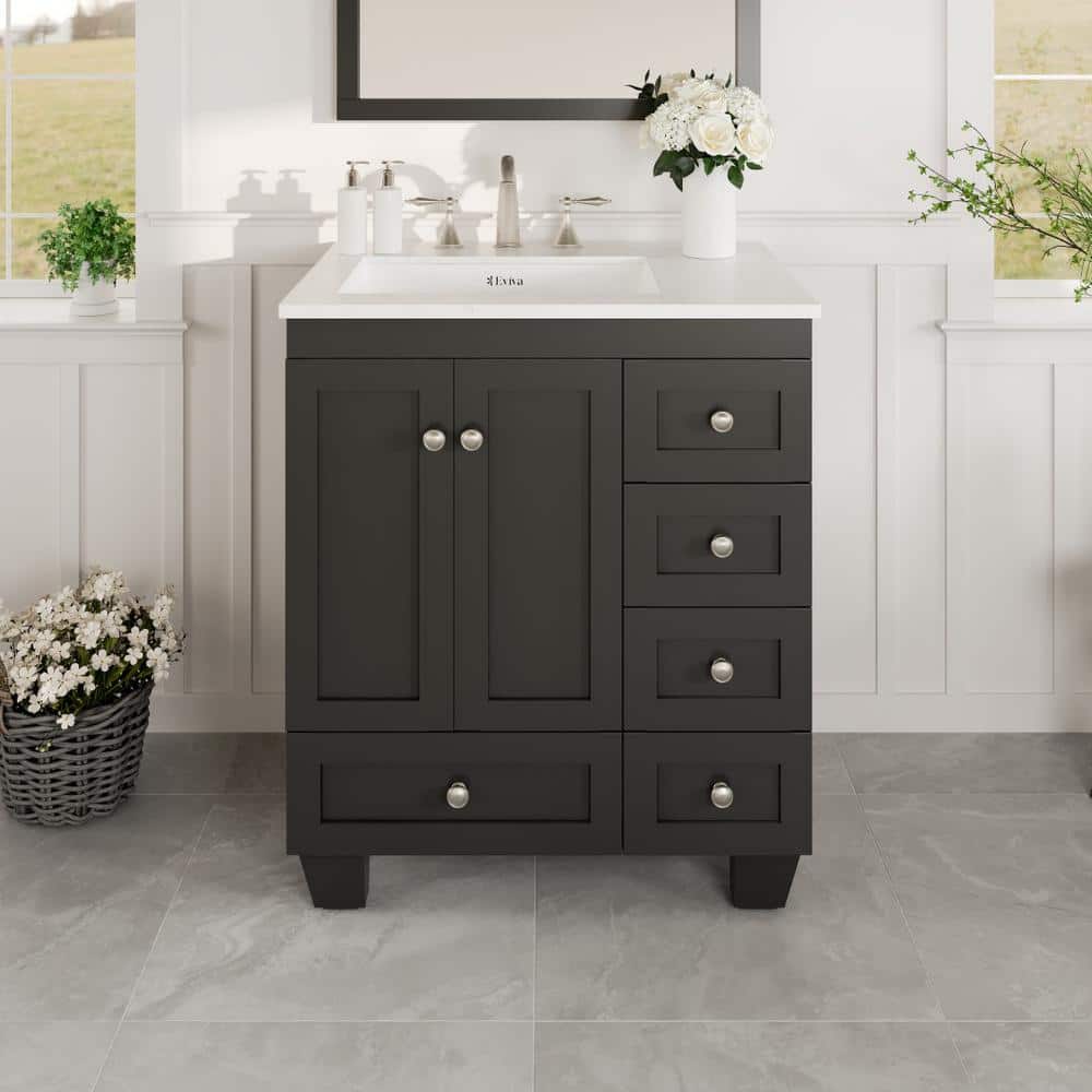 Eviva Acclaim 28 in. W x 22 in. D x 34 in. H Bath Vanity in Espresso with White Carrara Quartz Top with White Sink