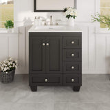 Eviva Acclaim 28 in. W x 22 in. D x 34 in. H Bath Vanity in Espresso with White Carrara Quartz Top with White Sink