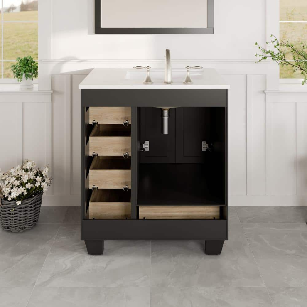 Eviva Acclaim 28 in. W x 22 in. D x 34 in. H Bath Vanity in Espresso with White Carrara Quartz Top with White Sink