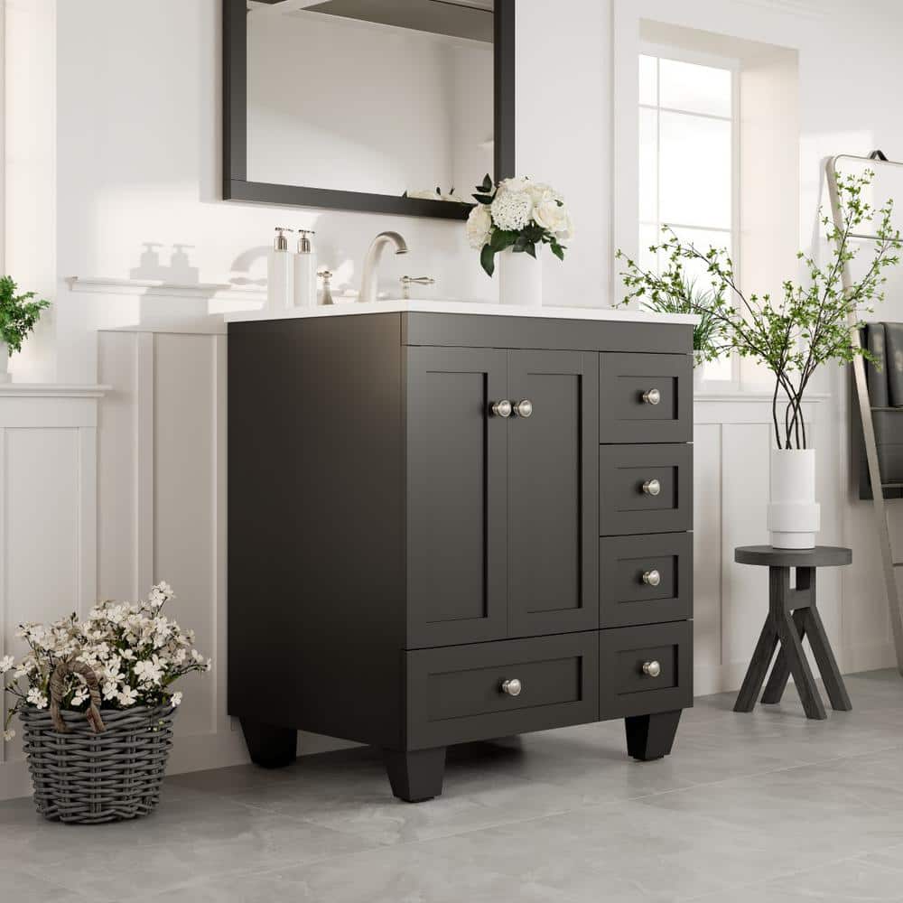 Eviva Acclaim 28 in. W x 22 in. D x 34 in. H Bath Vanity in Espresso with White Carrara Quartz Top with White Sink