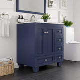 Eviva Acclaim 30 in. W x 22 in. D x 34 in. H Blue Bathroom Vanity with White Carrara Marble Top and White Undermount Sink