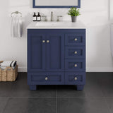 Eviva Acclaim 30 in. W x 22 in. D x 34 in. H Blue Bathroom Vanity with White Carrara Marble Top and White Undermount Sink