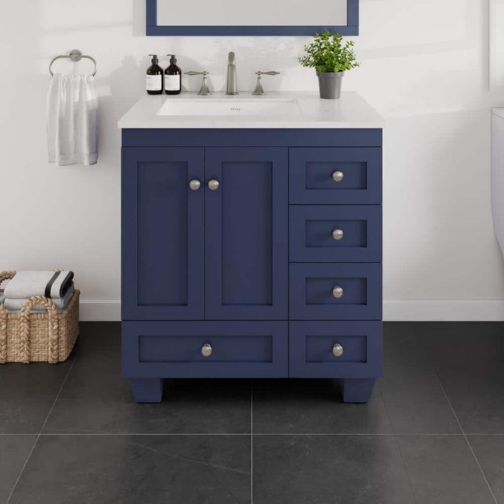 Eviva Acclaim 30 in. W x 22 in. D x 34 in. H Blue Bathroom Vanity with White Carrara Marble Top and White Undermount Sink