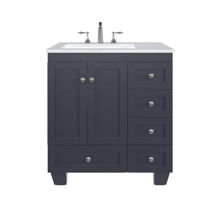 Eviva Acclaim 30 in. W x 22 in. D x 34 in. H Single Sink Freestanding Bath Vanity in Dark Gray with White Carrara Quartz Top