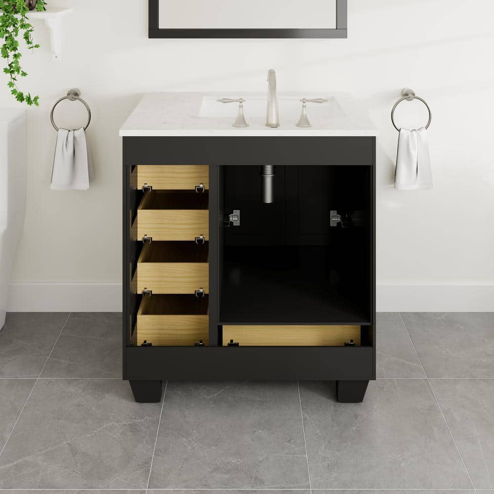 Eviva Acclaim 30 in. W x 22 in. D x 34 in. H Bath Vanity in Espresso with White Carrara Marble Top and White Sink