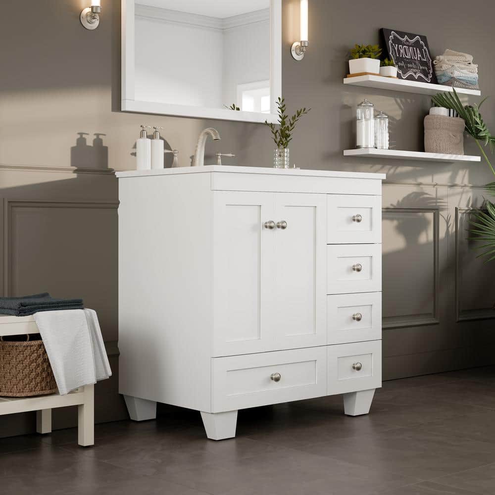Eviva Acclaim 30 in. W x 22 in. D x 34 in. H White Bathroom Vanity with Carrara Marble Top and White Undermount Sink