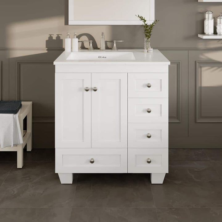 Eviva Acclaim 30 in. W x 22 in. D x 34 in. H White Bathroom Vanity with Carrara Marble Top and White Undermount Sink