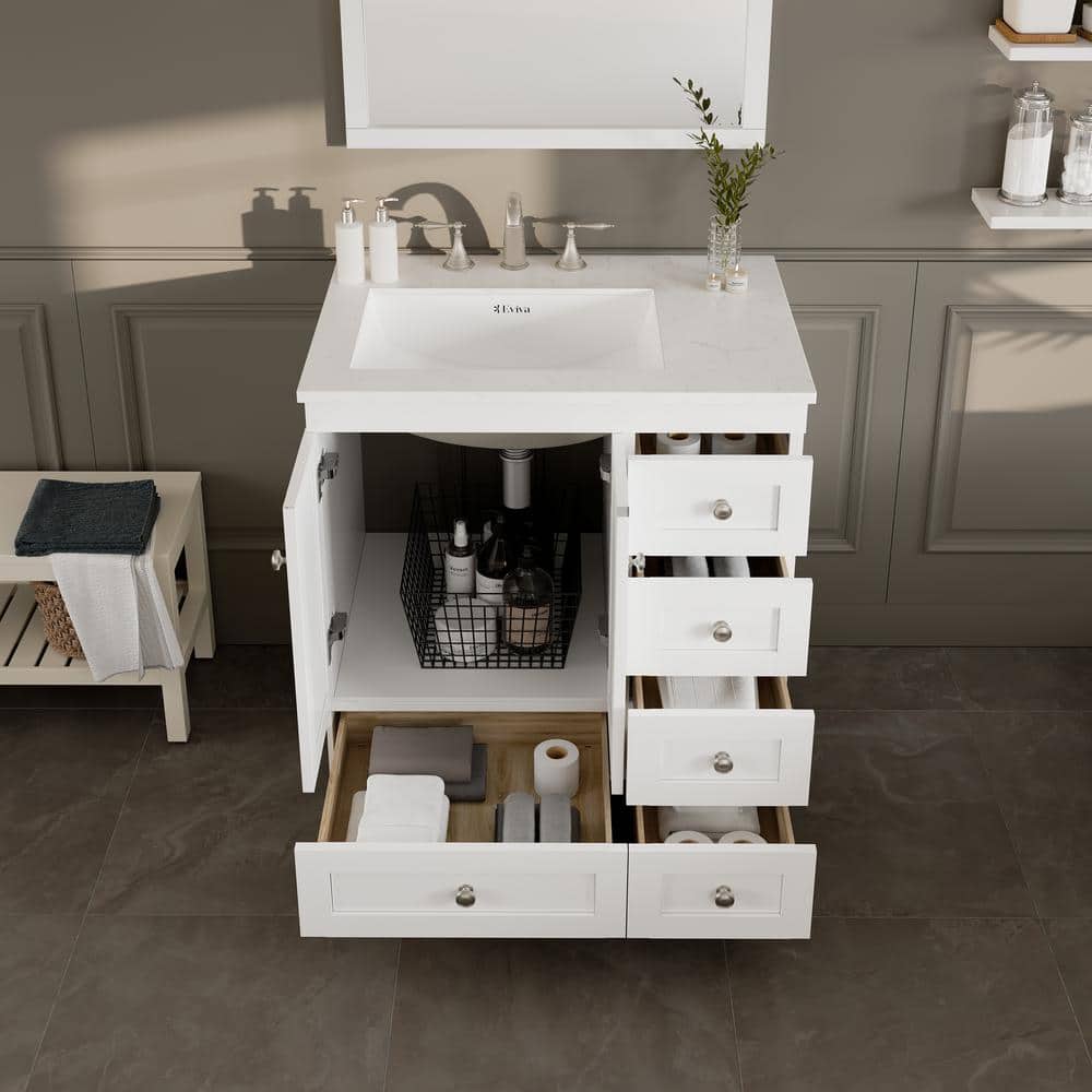 Eviva Acclaim 30 in. W x 22 in. D x 34 in. H White Bathroom Vanity with Carrara Marble Top and White Undermount Sink
