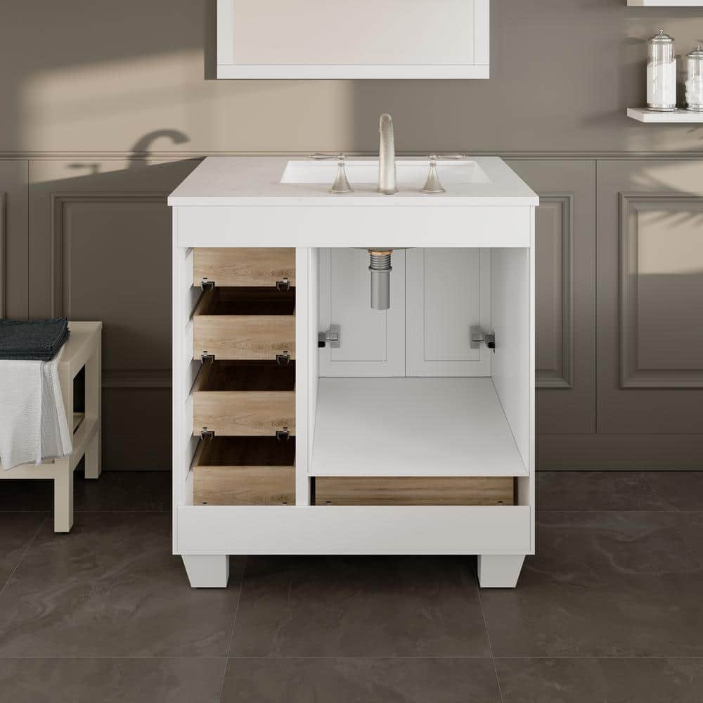 Eviva Acclaim 30 in. W x 22 in. D x 34 in. H White Bathroom Vanity with Carrara Marble Top and White Undermount Sink