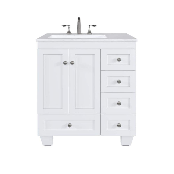 Eviva Acclaim 30 in. W x 22 in. D x 33.8 in. H Single Sink Freestanding Bath Vanity in White with White Carrara Quartz Top