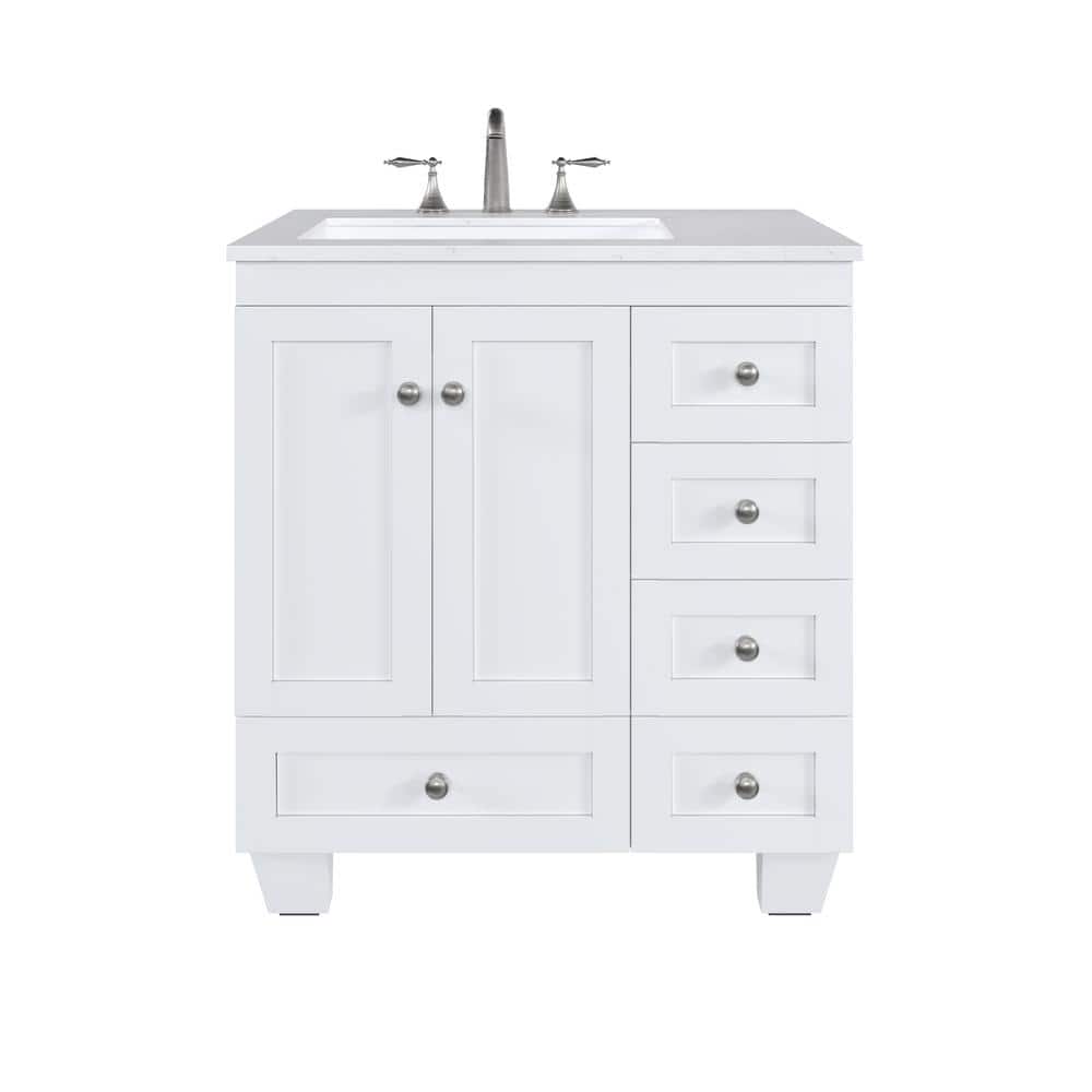 Eviva Acclaim 30 in. W x 22 in. D x 34 in. H White Bathroom Vanity with Carrara Marble Top and White Undermount Sink