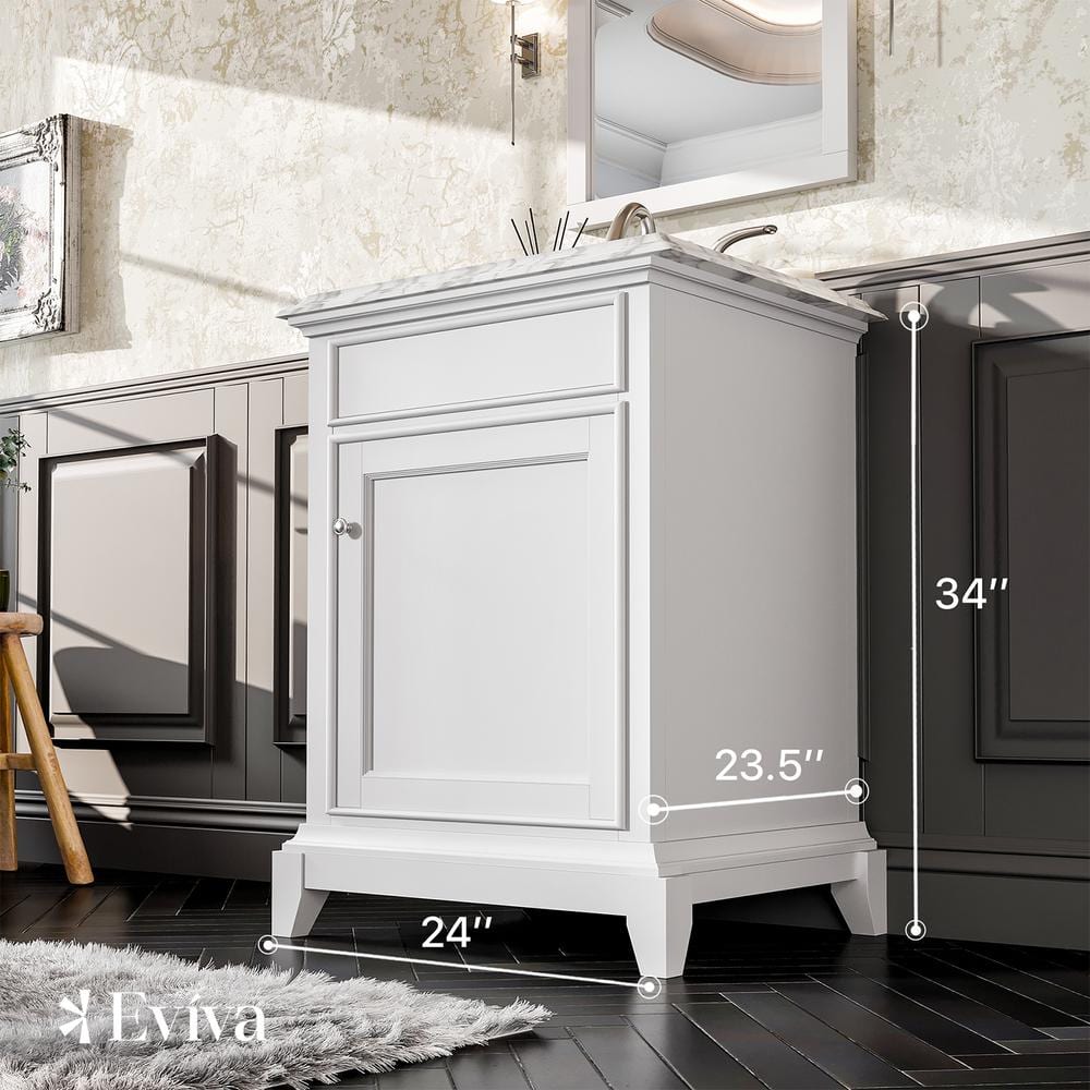 Elite Princeton 24 in. W x 24 in. D x 34 in. H Bath Vanity in White with White Carrara Marble Top with White Sink