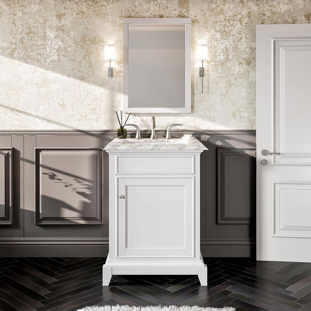 Elite Princeton 24 in. W x 24 in. D x 34 in. H Bath Vanity in White with White Carrara Marble Top with White Sink