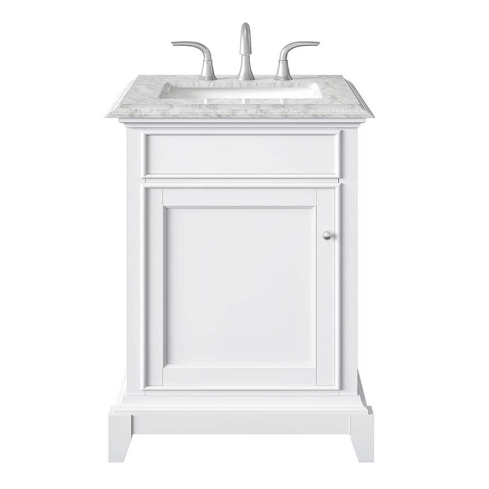 Elite Princeton 24 in. W x 24 in. D x 34 in. H Bath Vanity in White with White Carrara Marble Top with White Sink