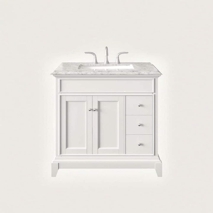 Elite Princeton 36 in. W x 24 in. D x 34 in. H Bath Vanity in White with White Carrara Marble Top with White Sink