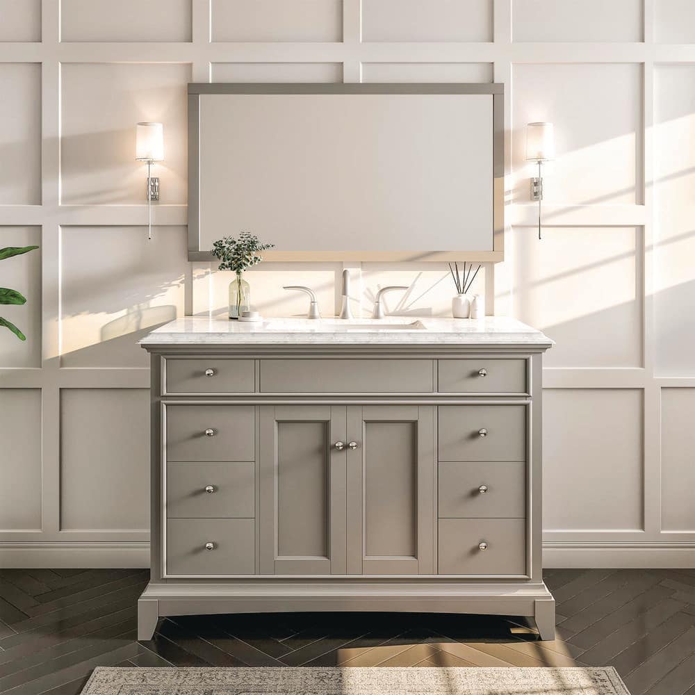 Elite Princeton 42 in. W x 24 in. D x 34 in. H Bath Vanity in Gray with White Carrara Marble Top with White Sink