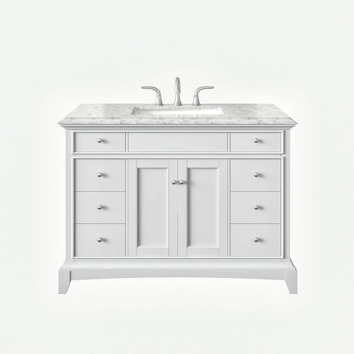Elite Princeton 48 in. W x 24 in. D x 34 in. H Bath Vanity in White with White Carrera Marble Top with White Sink