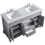 Eviva Elite Princeton 72 in. W x 24 in. D x 34 in. H Double Bath Vanity in Gray with White Carrara Marble Top and White Undermount Sinks