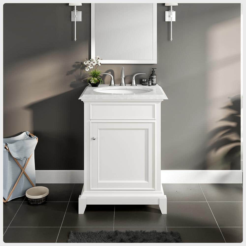 Eviva Elitist 24 in. W x 22 in. D x 34 in. H Freestanding Single Sink Bath Vanity in White with White Carrara MarbleTop