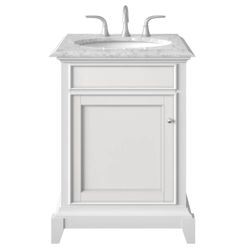 Eviva Elitist 24 in. W x 22 in. D x 34 in. H Freestanding Single Sink Bath Vanity in White with White Carrara MarbleTop