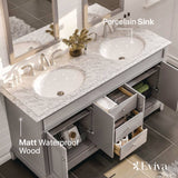 Eviva Elite Stamford 60 in. W x 24 in. D x 36 in. H Double Bath Vanity in Teak with Crema Marfil Marble Top