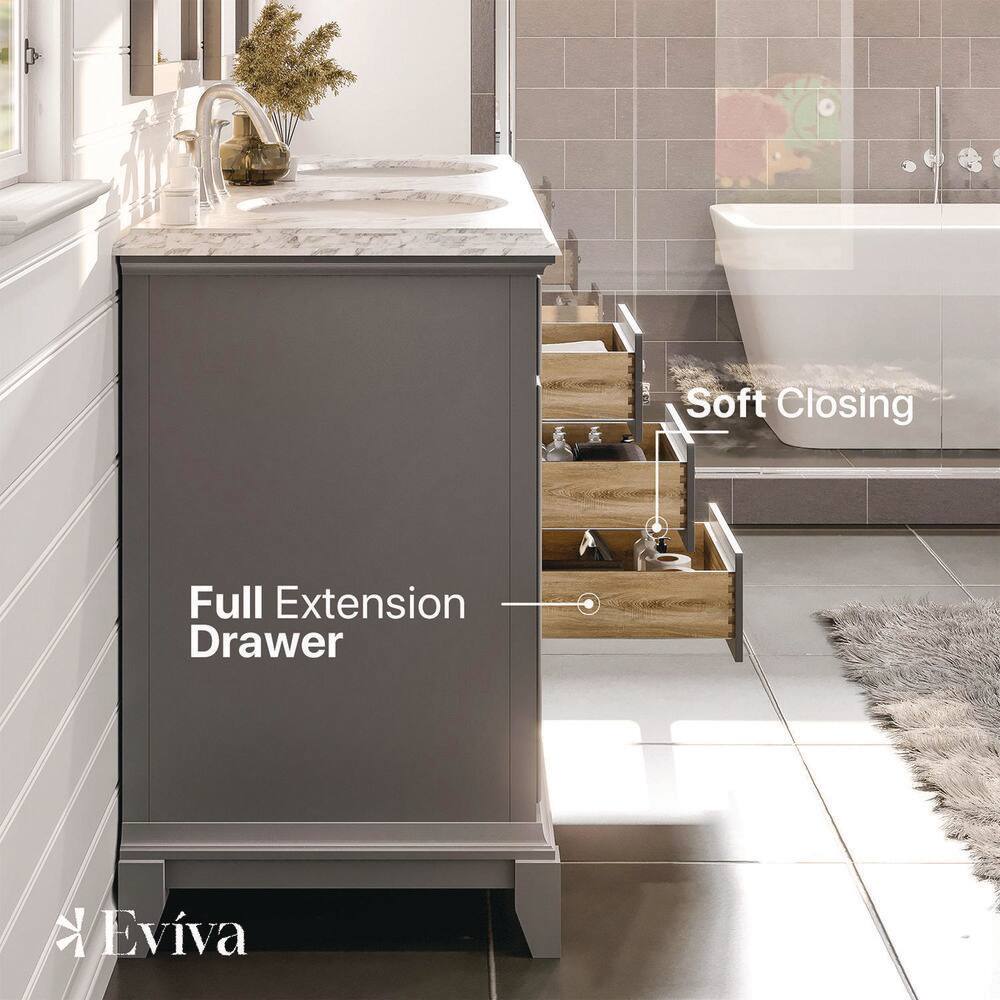 Eviva Elite Stamford 60 in. W x 24 in. D x 36 in. H Double Bath Vanity in Teak with Crema Marfil Marble Top