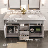 Eviva Elite Stamford 60 in. W x 24 in. D x 36 in. H Double Bath Vanity in Teak with Crema Marfil Marble Top