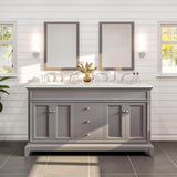 Eviva Elite Stamford 60 in. W x 24 in. D x 36 in. H Double Bath Vanity in Teak with Crema Marfil Marble Top