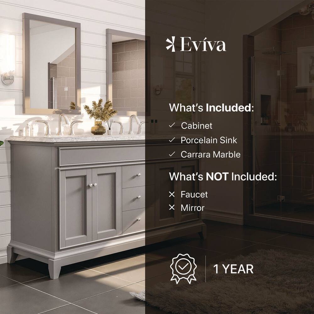 Eviva Elite Stamford 60 in. W x 24 in. D x 36 in. H Double Bath Vanity in Teak with Crema Marfil Marble Top