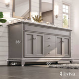 Eviva Elite Stamford 60 in. W x 24 in. D x 36 in. H Double Bath Vanity in Teak with Crema Marfil Marble Top